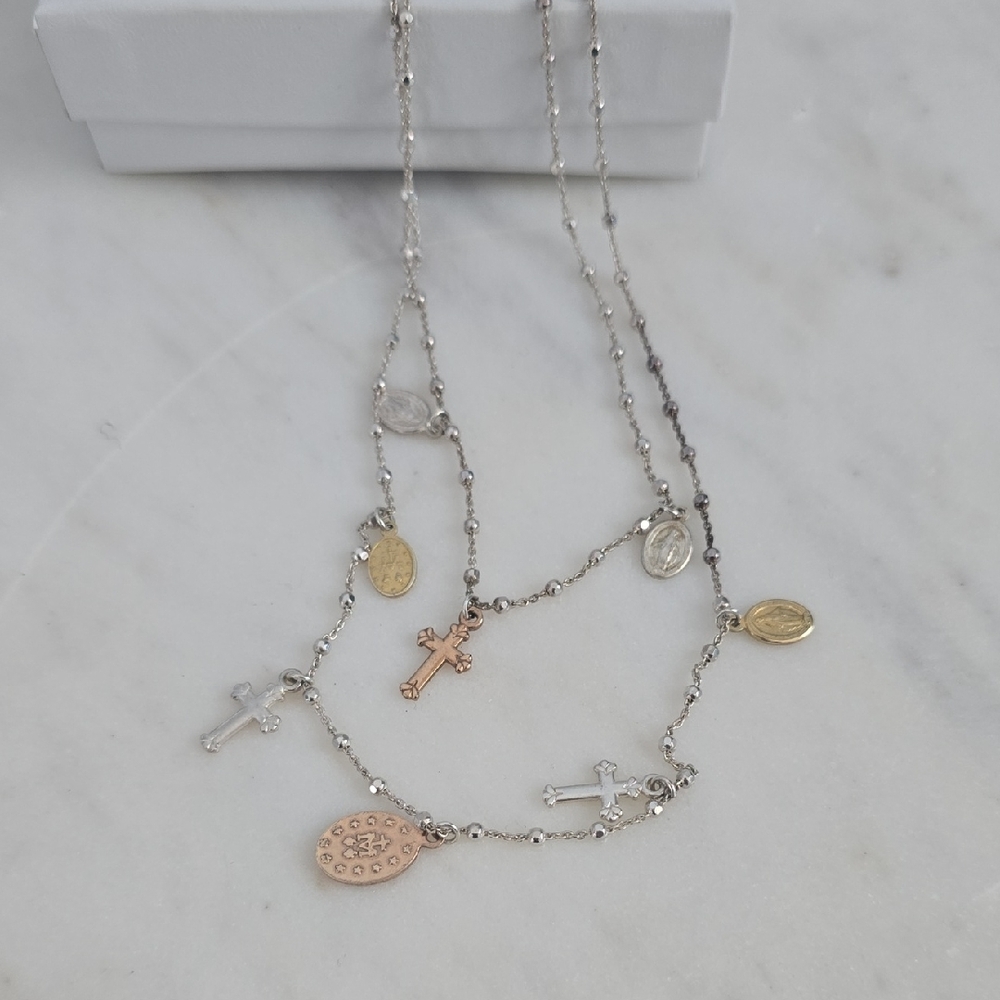 Elegant Silver and Gold Multi-Charm Necklace